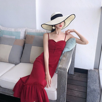 Rochie moderna de dama in rosu cu bretele subtiri