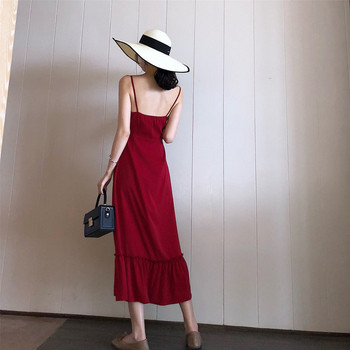 Rochie moderna de dama in rosu cu bretele subtiri