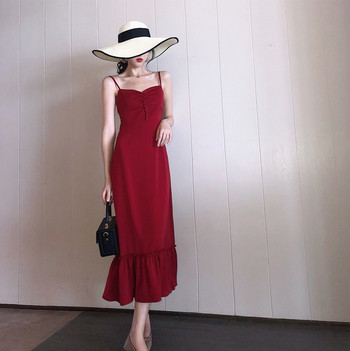 Rochie moderna de dama in rosu cu bretele subtiri