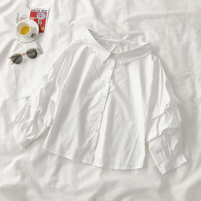 Camasa moderna de dama cu maneca lunga in alb si verde