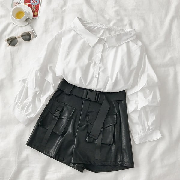 Camasa moderna de dama cu maneca lunga in alb si verde