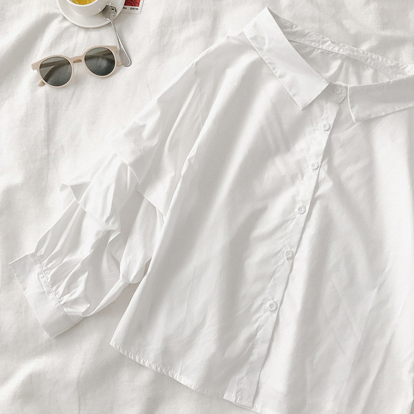 Camasa moderna de dama cu maneca lunga in alb si verde