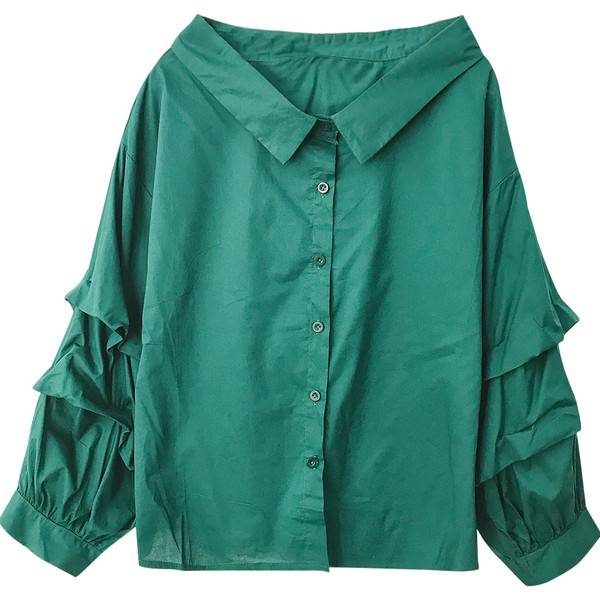 Camasa moderna de dama cu maneca lunga in alb si verde