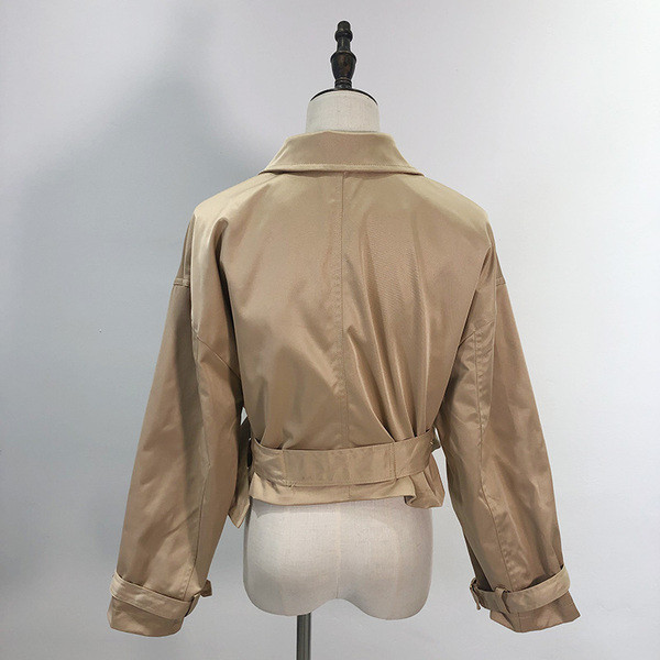 Jachetă subțire de primăvară-toamnă cu curea în talie - maro