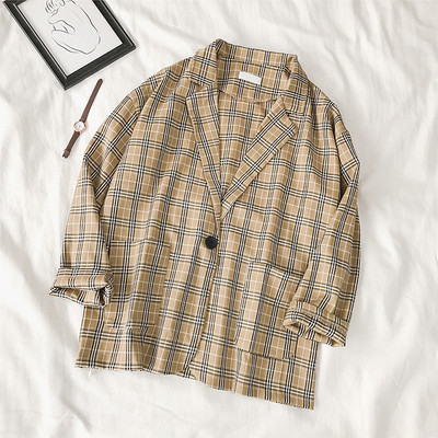 Geaca dama in carouri model lat in negru si maro