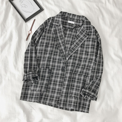 Geaca dama in carouri model lat in negru si maro