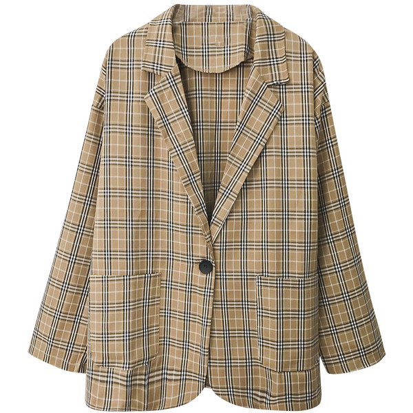 Geaca dama in carouri model lat in negru si maro