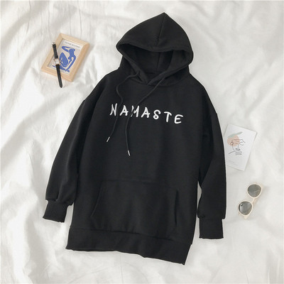 Hanorac lung de dama cu inscriptie si buzunar in mai multe culori