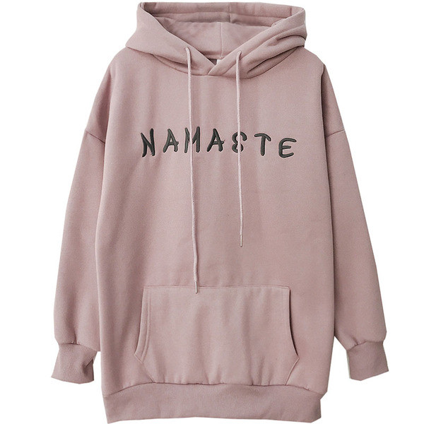 Hanorac lung de dama cu inscriptie si buzunar in mai multe culori