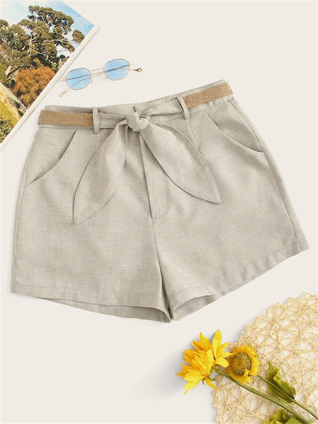 Pantaloni scurți casual de damă cu legături în culoarea gri