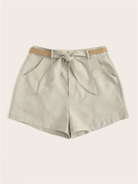 Pantaloni scurți casual de damă cu legături în culoarea gri