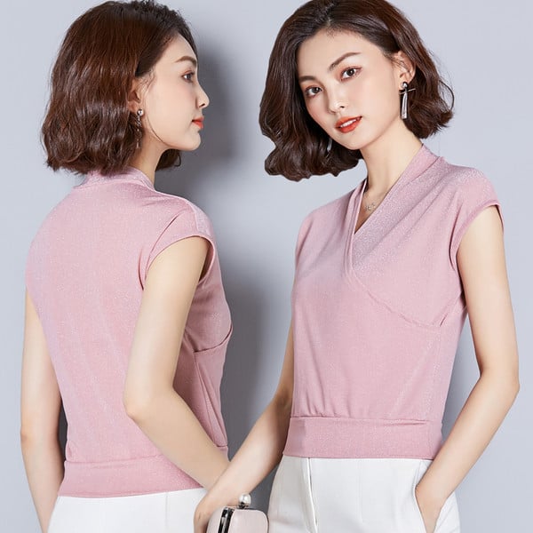 Actual maiou de damă cu decolteu în V în cinci culori