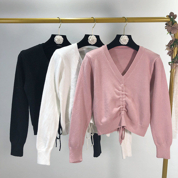 Pulover de dama cu decolteu in V si maneci lungi in trei culori