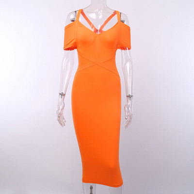 Rochie modernă de damă cu umerii goi în portocaliu