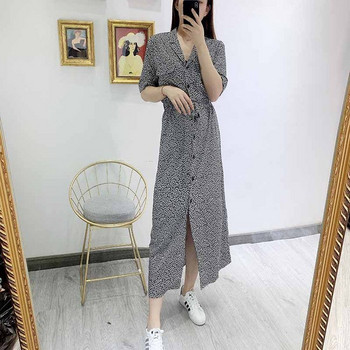 Rochie lunga de dama cu nasturi si cravate