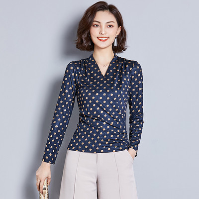 Bluză de damă actuală cu mâneci lungi și decolteu în V