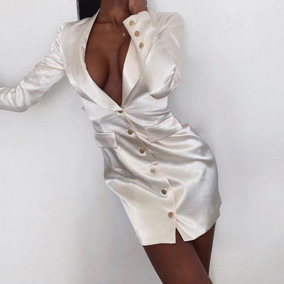 Rochie elegantă de damă, cu decolteu adânc și mâneci lungi în diferite culori