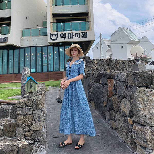 Rochie casual de dama in albastru cu decolteu in V