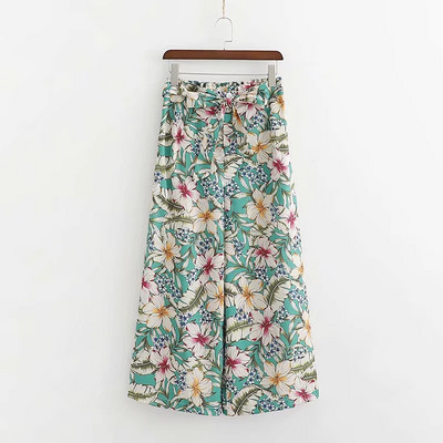 Дамски панталон с флорален десен и еластична талия 