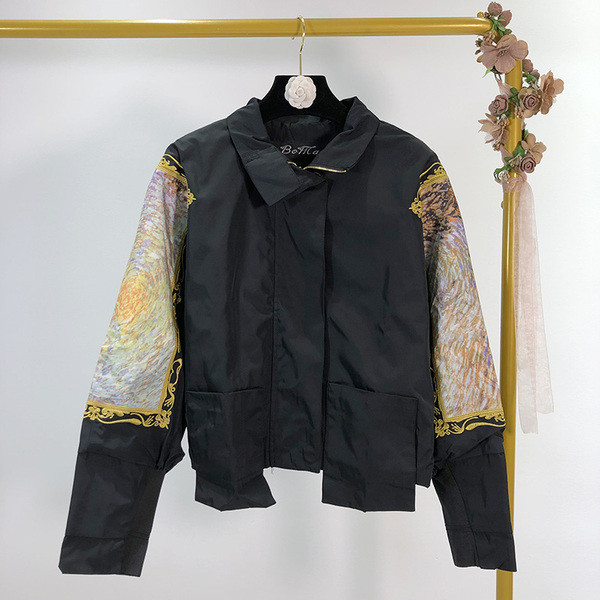 Vékony tavaszi-őszi kabát cipzárral fekete színben