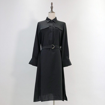 Rochie lunga de dama cu buzunare in doua culori