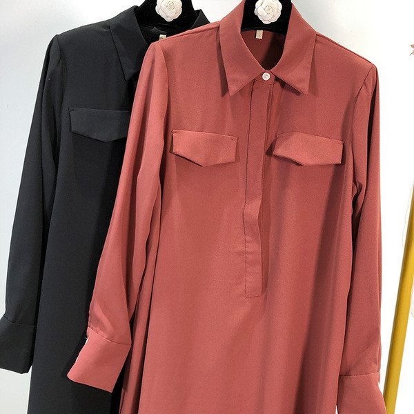 Rochie lunga de dama cu buzunare in doua culori