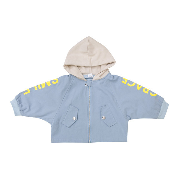 Geaca de copii model nou pentru baieti cu gluga in albastru si bej