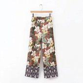 Дамски стилен панталон с висока талия и цветен десен 