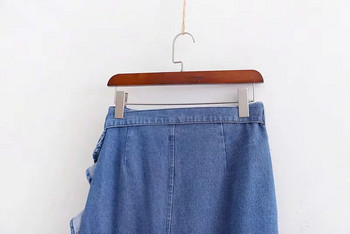 Fusta de dama din denim model asimetric de culoare albastra