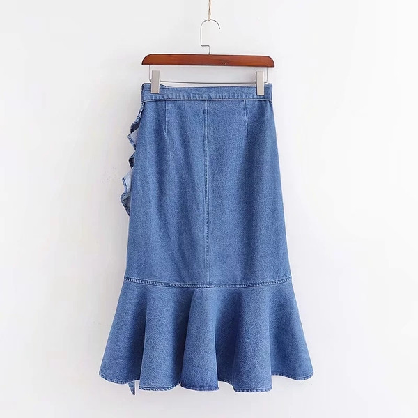 Fusta de dama din denim model asimetric de culoare albastra