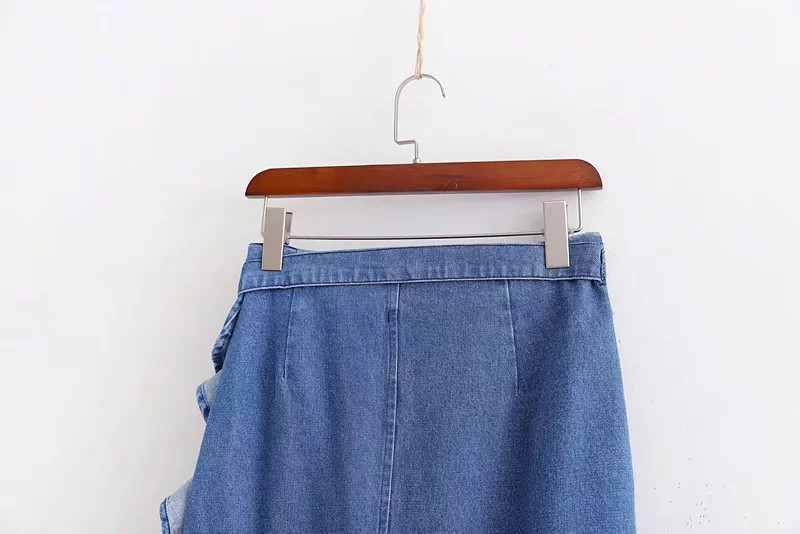 Fusta de dama din denim model asimetric de culoare albastra