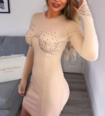 Rochie moderna de dama cu pietre bej