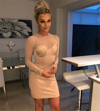 Rochie moderna de dama cu pietre bej