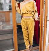 Set de damă sport și casual din catifea în galben și negru