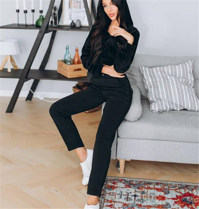 Set de damă sport și casual din catifea în galben și negru