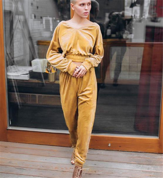 Set de damă sport și casual din catifea în galben și negru