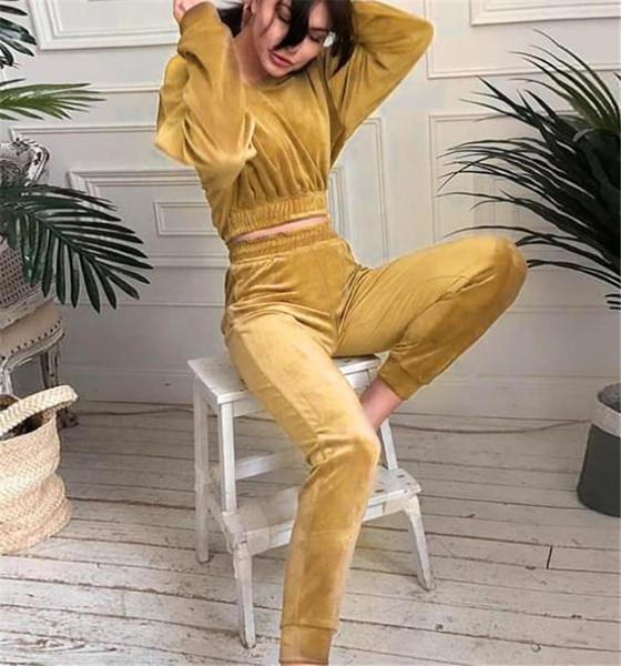 Set de damă sport și casual din catifea în galben și negru