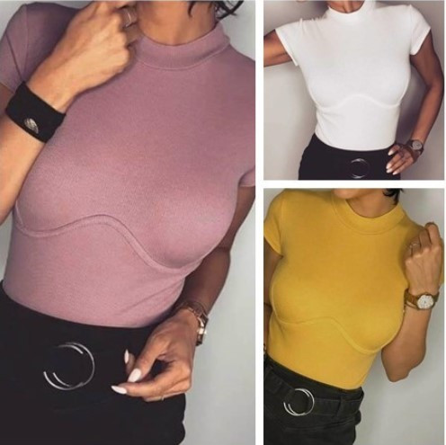 Tricou de dama modern cu decolteu O si maneci scurte in mai multe culori