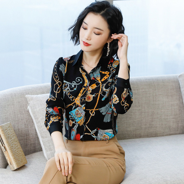 Camasa moderna de dama cu maneca lunga in alb si negru