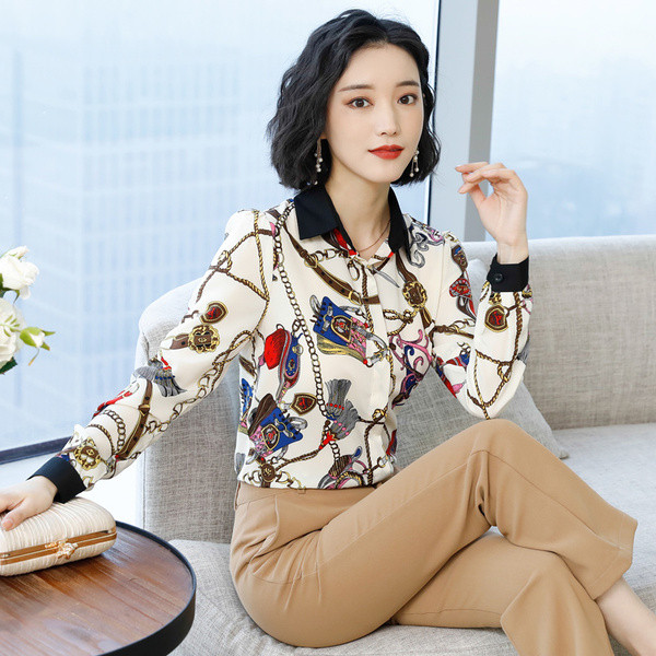 Camasa moderna de dama cu maneca lunga in alb si negru