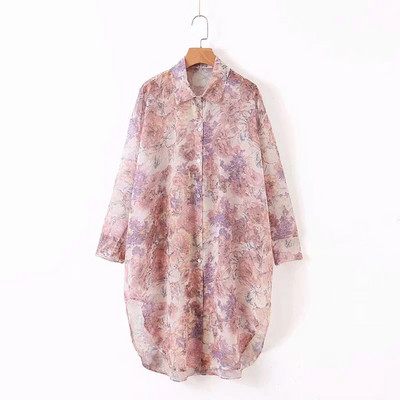 Virágmintás modern női ing - hosszú modell