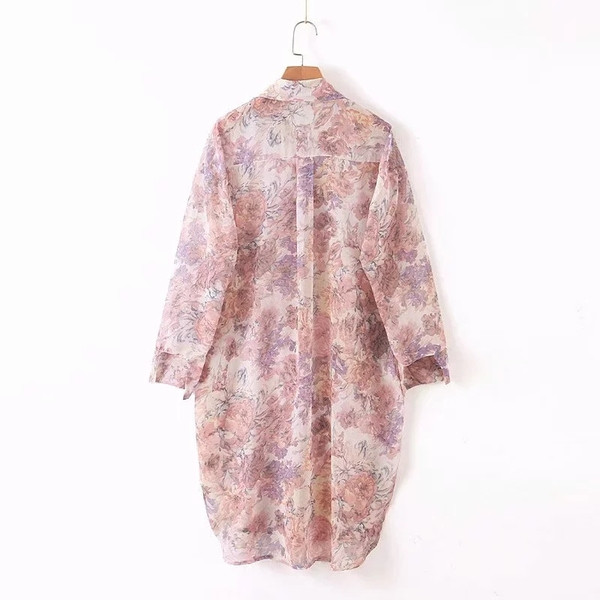 Virágmintás modern női ing - hosszú modell