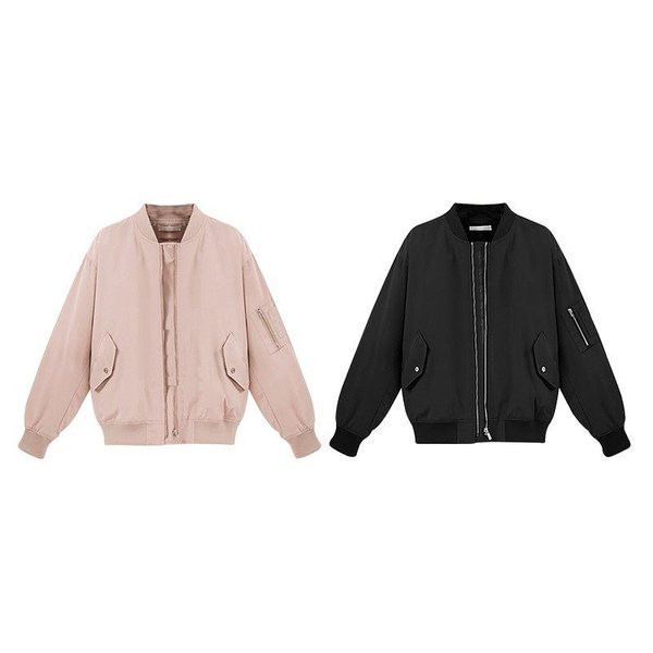 Jachetă de toamnă de damă modernă cu buzunare și fermoar în culorile roz și negru