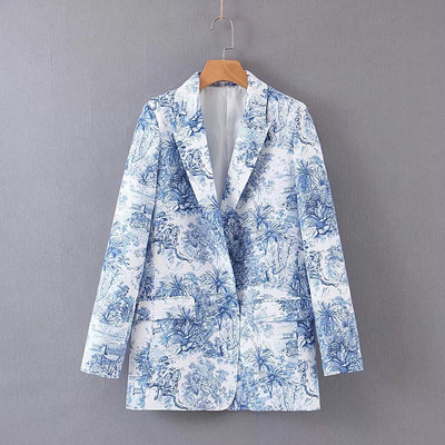 Дамско сако с V-образна яка и флорален десен 