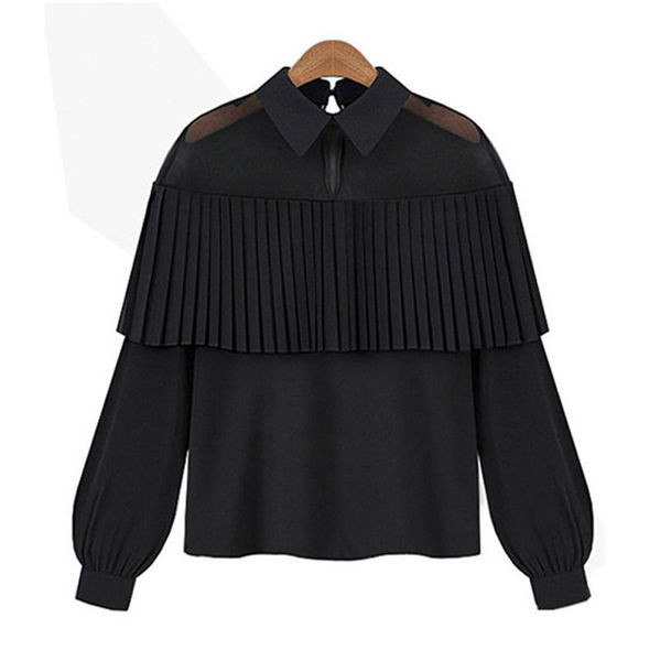 Cămașă modernă de damă cu guler clasic și mâneci lungi în alb și negru