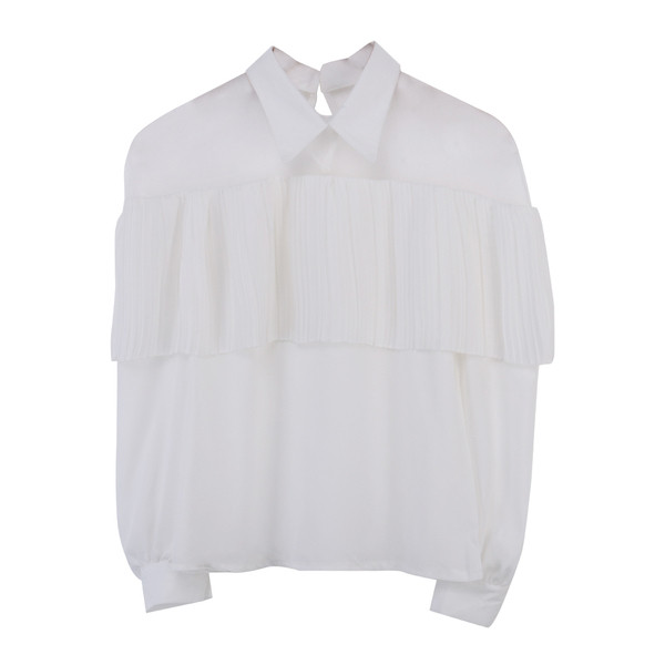 Cămașă modernă de damă cu guler clasic și mâneci lungi în alb și negru