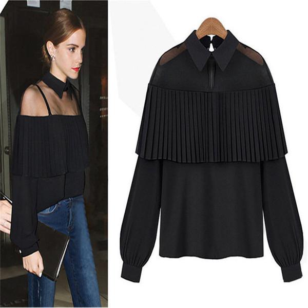 Cămașă modernă de damă cu guler clasic și mâneci lungi în alb și negru