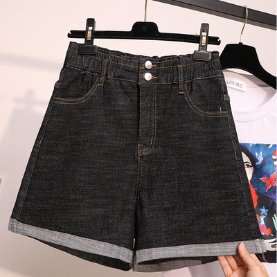 Pantaloni scurți de damă cu talie înaltă și mărimi până la 5XL în albastru și negru