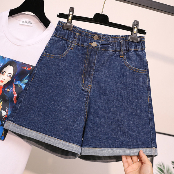 Pantaloni scurți de damă cu talie înaltă și mărimi până la 5XL în albastru și negru