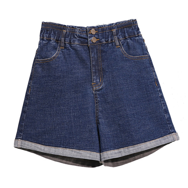 Pantaloni scurți de damă cu talie înaltă și mărimi până la 5XL în albastru și negru